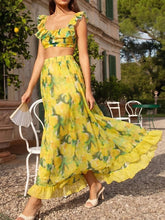Load image into Gallery viewer, Women's Yellow Lemon Floral Print 3 Piece Bikini Set
