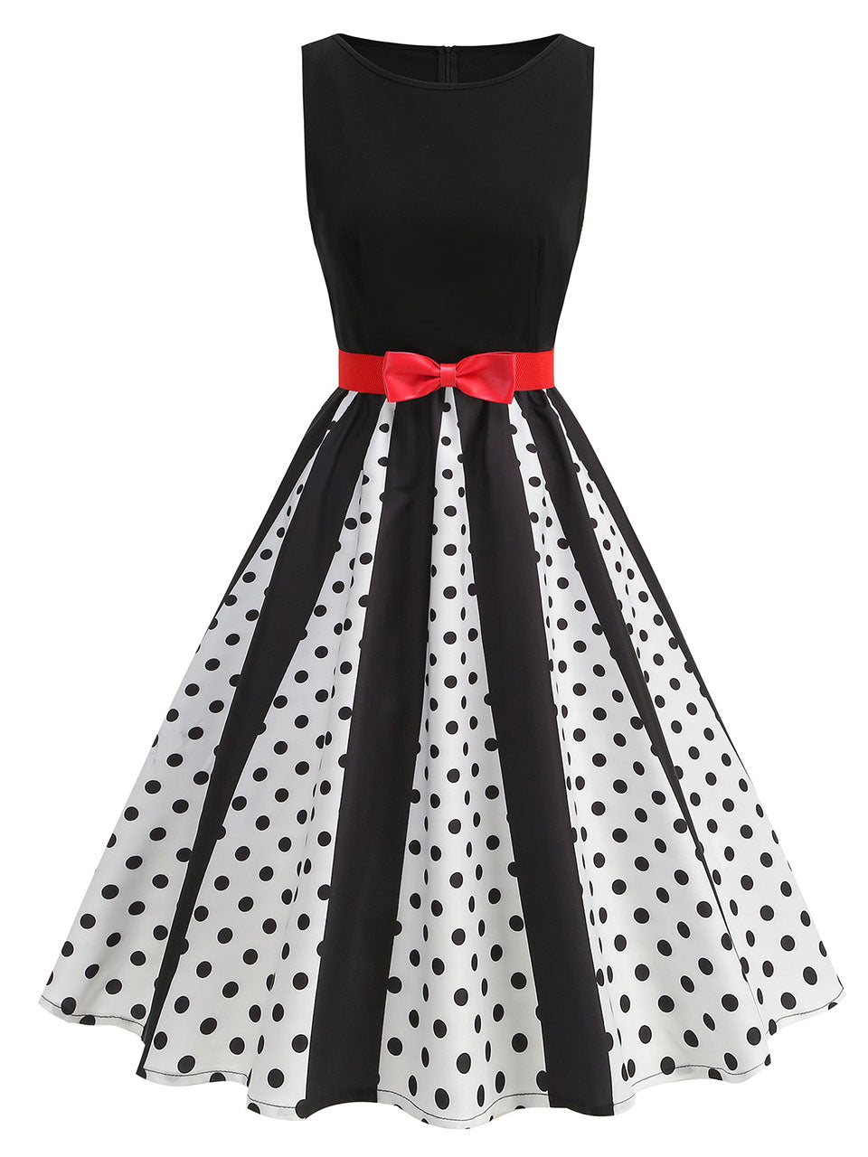 White and Black Crew Neck Swing 1950S Vintage Dress Inspired by Cruella de Vil, White / S White and Black Crew Neck Swing 1950S Vintage Dress Inspired by Cruella de Vil, White / S