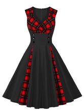 Load image into Gallery viewer, Christmas Red Plaid Square Neck 1950S Vintage Dress