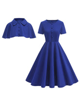 Load image into Gallery viewer, Classic Short Sleeveless 50S Swing Christmas Dress With Cape