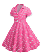 Load image into Gallery viewer, Kids Little Girls' Dress Pink Turn Down Collar Polka Dot Cotton 1950S Vintage Dress