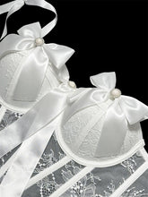 Load image into Gallery viewer, Black Bow Nude Lace Corset Top - Pearl Embellished Bustier with Tie Straps