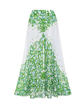 Load image into Gallery viewer, 2PS Green Long Sleeve Baroque Swimsuit with Maxi Skirt Set