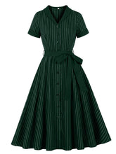 Load image into Gallery viewer, Vintage 1950s Navy Pinstripe Shirt Swing Dress