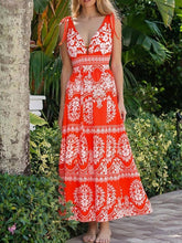 Load image into Gallery viewer, Women's Red Floral Bohemian One Piece Swimsuit with Matching Maxi Cover Up Skirt Set