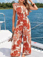 Load image into Gallery viewer, Women's Red Tropical Print One-Shoulder Ruffle Swimsuit &amp; Wide-Leg Pants Set