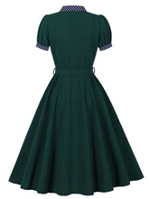 Load image into Gallery viewer, Vintage 1950s Baby Blue Polka Dot Ruffles Swing Dress