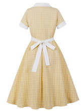 Load image into Gallery viewer, 1950s Yellow Plaid Lapel Collar Short Sleeve Swing Dress