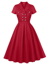 Load image into Gallery viewer, 1950s Teal Blue Retro Double Breasted Lapel Collar Swing Dress
