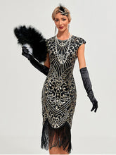 Load image into Gallery viewer, Women's 1920s Flapper Dress Gatsby Costume Burgundy Black Sequined Fringe Party Dress