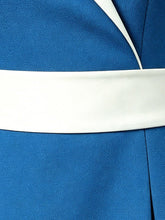 Load image into Gallery viewer, 1950s Lake Blue Notch Lapel Collar Vintage Puff Sleeve Retro Swing Dress