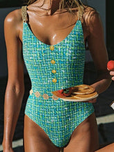 Load image into Gallery viewer, Emerald Teal Textured Tweed 2-Piece Swim Set