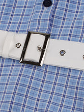 Load image into Gallery viewer, 1950s Blue Plaid Vintage Sailor Collar Short Sleeve Swing Dress