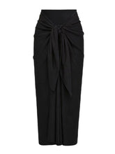 Load image into Gallery viewer, Black Color Block One-Piece Swimsuit with Tie-Front Wrap Skirt