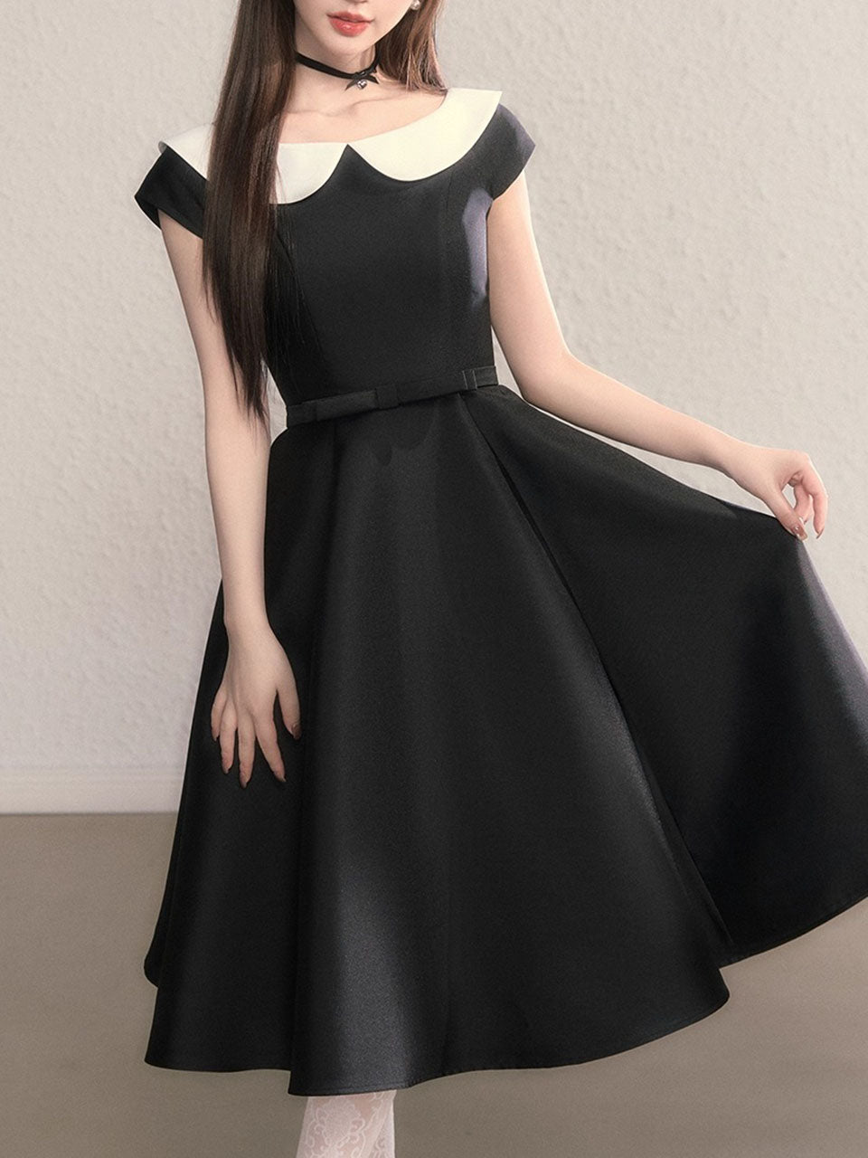 Peter Pan Collar Vintage Cap Sleeve Little Black Dress