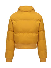 Load image into Gallery viewer, Women's Cropped Red Short Bubble Coat with Ribbed Cuff Hem Puffer Jacket