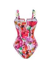 Load image into Gallery viewer, Women's Red Tropical Floral One Piece Swimsuit  and Beach Cover Up Swing Skirt