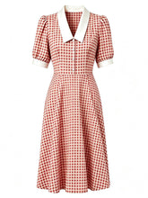 Load image into Gallery viewer, 1940s Vintage Green Gingham Puff Sleeve Swing Dress - Retro Cottagecore Picnic Midi Dress