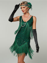 Load image into Gallery viewer, Women's 1920s Flapper Dress Gatsby Costume Red Sequined Tiered Fringe Party Dress