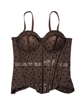 Load image into Gallery viewer, Pink Polka Dot Mesh Corset Top - Sheer Boned Spaghetti Strap Bustier
