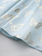 Load image into Gallery viewer, Gold Foil Butterfly Print Pink Vintage Square Neck Maxi Dress with Sheer Bubble Sleeves