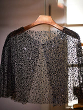 Load image into Gallery viewer, Glitter Sequined Cape Wedding Shawl 1920s Flapper Great Gatsby Costume Silver Mesh Shrug Evening Dress Wrap Women