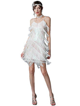 Load image into Gallery viewer, Spaghetti Straps White Fringed 1920s Great Gatsby Dress