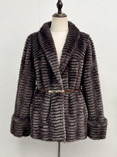 Load image into Gallery viewer, Vintage Tiered Faux Fur Shawl Collar Belted Coat - Retro Mid-Length Jacket