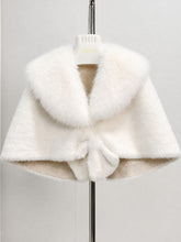 Load image into Gallery viewer, 1950s Vintage White Faux Fur Bow Capelet - Retro Evening Bridal Wrap