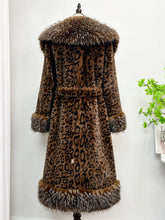 Load image into Gallery viewer, 1970s Vintage Leopard Print Faux Fur Collar Belted Maxi Coat - Retro Long Winter Overcoat