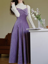 Load image into Gallery viewer, 2 Piece Sequin Slip Dress in Purple With White Sweater Set