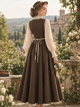 Load image into Gallery viewer, Vintage Brown Victorian-Inspired Ruffle Midi Dress
