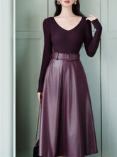 Load image into Gallery viewer, 3PS Purple Knitted Sweater And Cape With Purple PU Swing Skirt Set