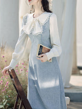 Load image into Gallery viewer, 2PS Corduroy Suspender 1950S Dress With White Vintage Bow Shirt
