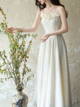 Load image into Gallery viewer, White Jacquard Acetate Sling Ruffle Wedding Maxi Dress and Bow Cardigan