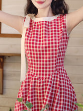 Load image into Gallery viewer, Red Plaid Print Sleeveless 1950S Vintage Dress