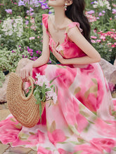 Load image into Gallery viewer, Sweet Rose Ruffles Strap Vintage Swing Maxi Dress