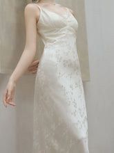 Load image into Gallery viewer, White Jacquard Acetate Sling Fishtail Wedding Maxi Dress and White Cardigan
