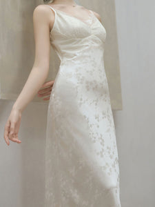 White Jacquard Acetate Sling Fishtail Wedding Maxi Dress and White Cardigan