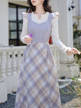 Load image into Gallery viewer, 1950s Vintage White Sweater And Purple Plaid Dress Suit