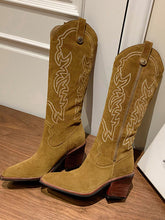 Load image into Gallery viewer, Women&#39;s Boots Pointed Toe Chunky Heel Bohemian Embroidery Suede Knee High Boots