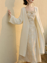 Load image into Gallery viewer, 2PS Apricot Cardigan With Sequined Strap 50S Vintage Dress Set