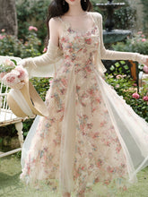 Load image into Gallery viewer, 2PS Pink Spaghetti Strap Floral Mesh Ruffles Fairycore Dress With Cardigan Suit