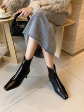 Load image into Gallery viewer, Women&#39;s Ankle Boots Black Zip Front Square Toe Kitten Heel Ankle Boots
