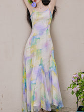 Load image into Gallery viewer, 2PS Rainbow Spaghetti Strap 1950S Vintage Dress With Long Sleeve Cardigan