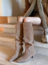 Load image into Gallery viewer, Women&#39;s Suede Knit High Heel Knee High Boots Vintage Shoes