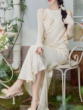 Load image into Gallery viewer, 2PS White Flower Handmade Vintage 1940S Dress and Cardigan Suit