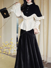 Load image into Gallery viewer, 3PS Girls Waltz Chenille Lace White Shirt and Black Cape and Fishtail Skirt Prom Dress