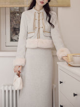 Load image into Gallery viewer, 2PS Apricot Warm Thickened Top and Skirt Suit With Fake Fur Hem