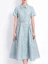 Load image into Gallery viewer, Pink Jacquard Elegant Embossed Floral Shirt Dress with Belt